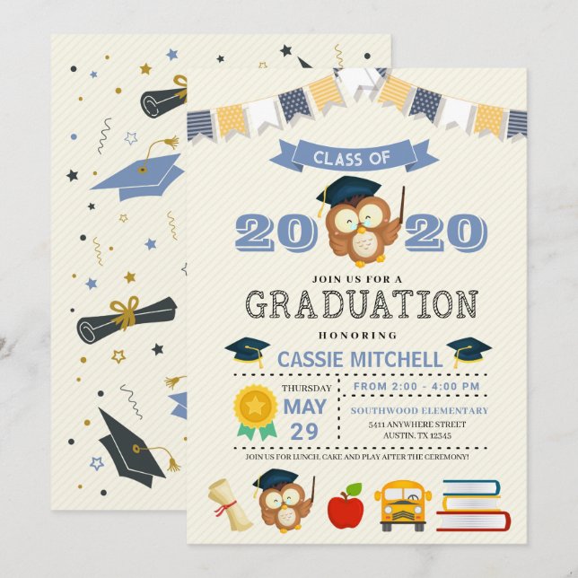 Meddelande från uggla Kids Studenten Inbjudningar (Fram/baksida)