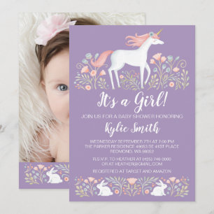 Meddelande från Unicorn Blommigt Baby Shower Inbjudningar