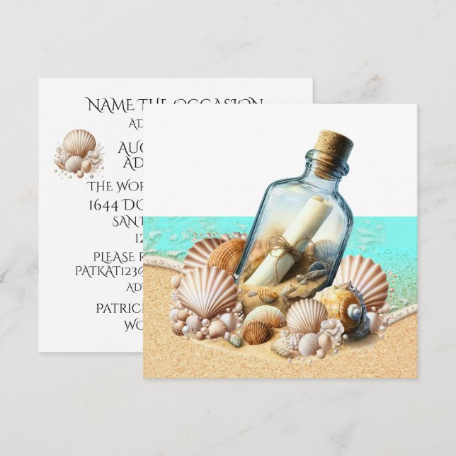 Meddelande i en flaska inbjudningar (Fram/baksida)