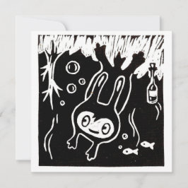 Meddelande i en flaska Pojke linocut Inbjudningar
