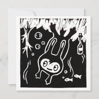 Meddelande i en flaska Pojke linocut Inbjudningar