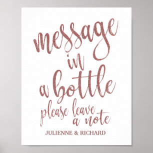 Meddelande i en flaska Rosa Guld Glitter 8x10 Skyl Poster