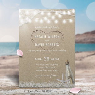 Meddelande i en Flaska Rustic Blommigt Beach Weddi Inbjudningar