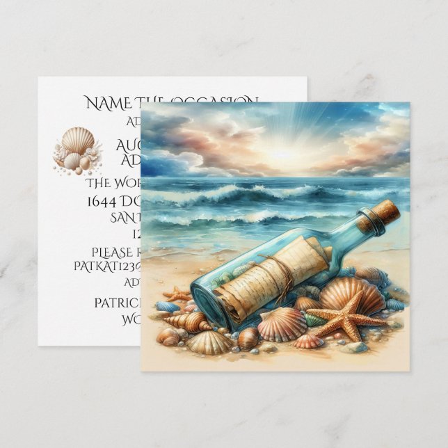 Meddelande i en inbjudan till Flaska (Fram/baksida)