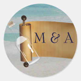 Meddelande i ett flaska Beach Wedding Runt Klistermärke