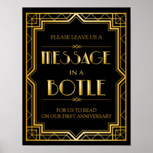 Meddelande i ett Flaska Bröllop-tecken Art Deco Poster