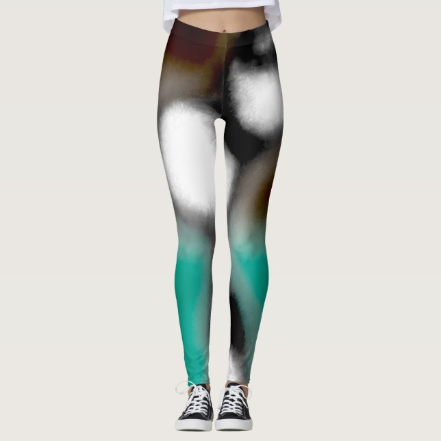Meddelande i Flaska: Abstrakt Brown, Teal, B & W Leggings (Framsida)