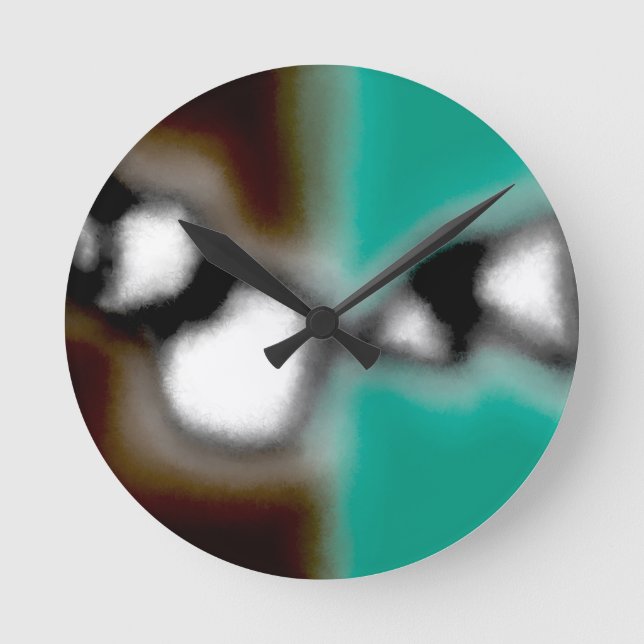 Meddelande i Flaska: Abstrakt Brown, Teal, B & W Rund Klocka (Framsida)