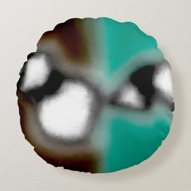 Meddelande i Flaska: Abstrakt Brown, Teal, B & W Rund Kudde (Framsidan)