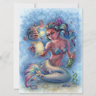 Meddelande i Flaska Sjöjungfru Fantasy Art Card