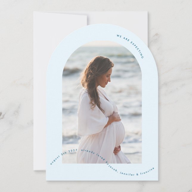 meddelande om baby blue gravid för fotobågpojke inbjudningar (Framsida)