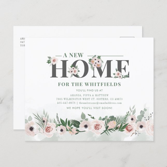 Meddelande om Blommigt av ny Flytta i Adress hemma (Fram/baksida)