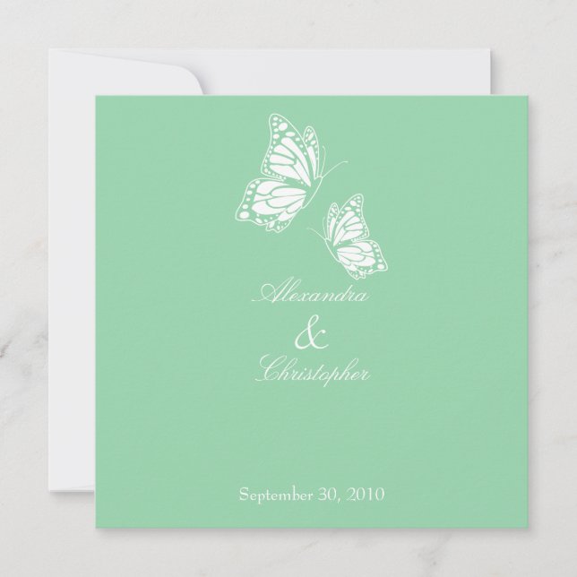 Meddelande om Butterflies Bröllop, enkel Mint Grön Inbjudningar (Framsida)