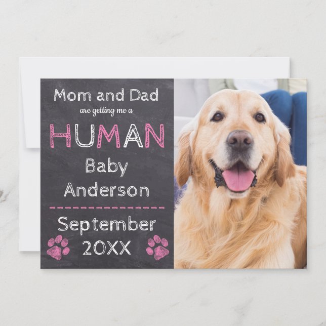 Meddelande om Chalkboard Baby Rosa Hund Gravid  (Framsida)
