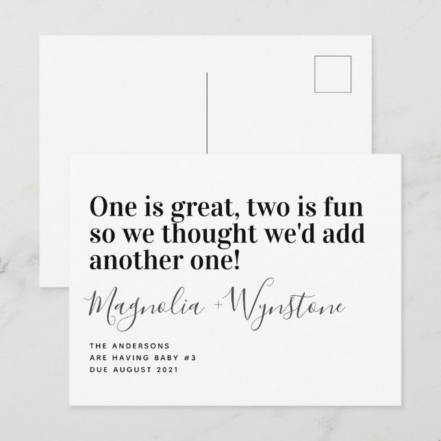 Meddelande om Cute Baby nummer 3 Gravid Vykort (Fram/baksida)