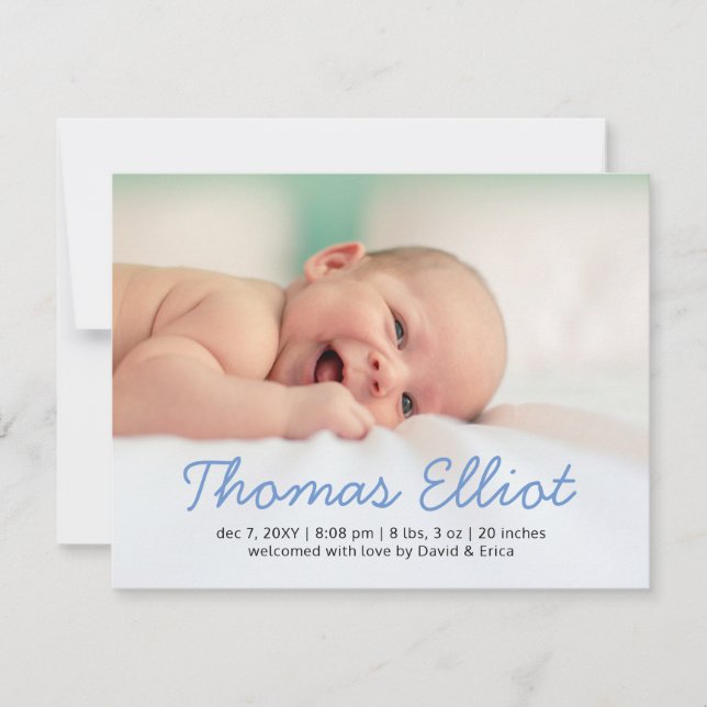 Meddelande om Cute Blue Script Photo Baby (Framsida)