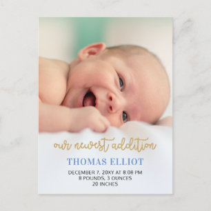 Meddelande om Cute Blue Script Photo Baby Vykort