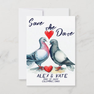 Meddelande om Cute Pigeons Bröllop spara datum