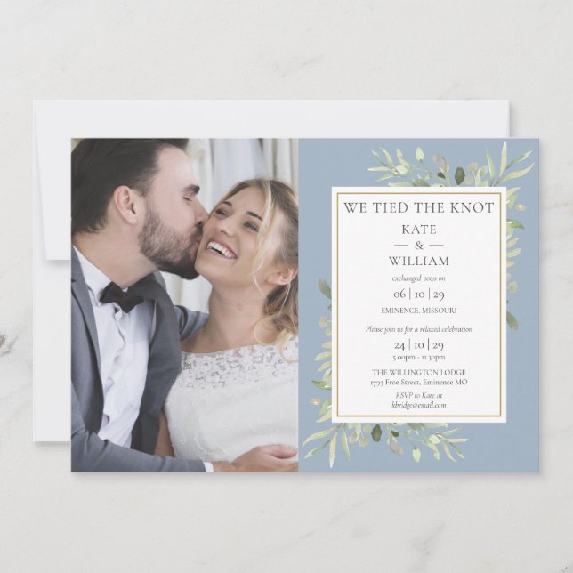 Meddelande om Elopement Dusty Blue Photo Bröllop Inbjudningar (Framsida)