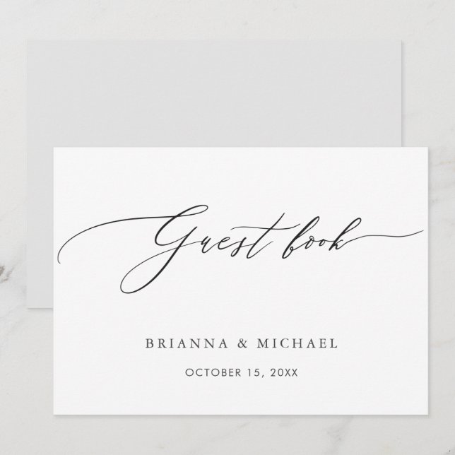 Meddelande om enkel Elegant Calligraphy Guest Bok Inbjudningar (Fram/baksida)