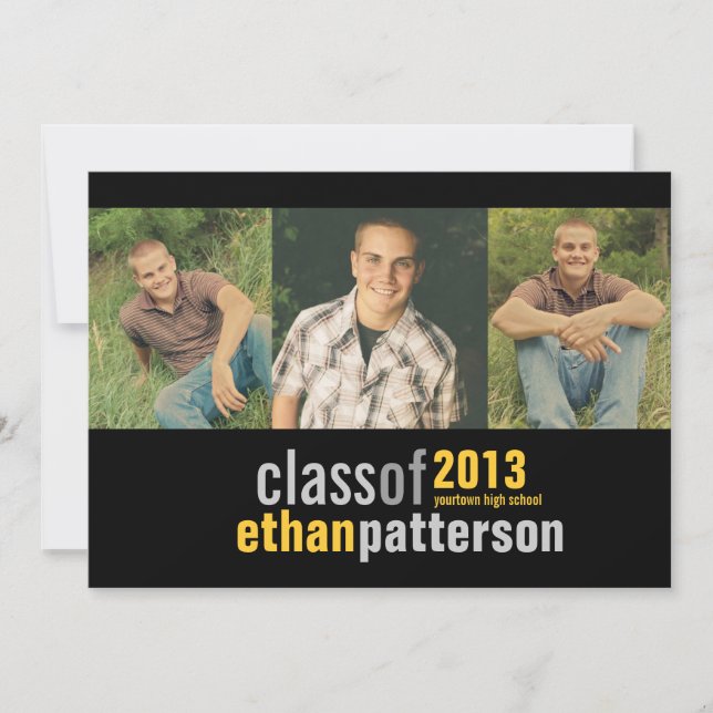 Meddelande om fet Modern 3-foto-Studentfest Inbjudningar (Framsida)