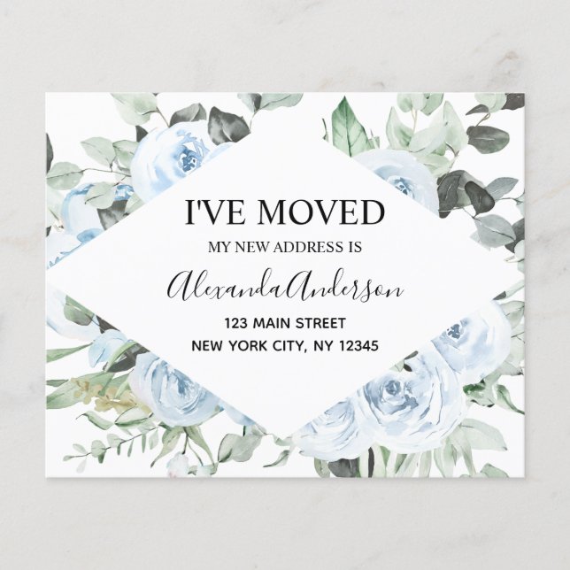 Meddelande om Flytta av budgetblått Blommigt Flygblad (Framsidan)