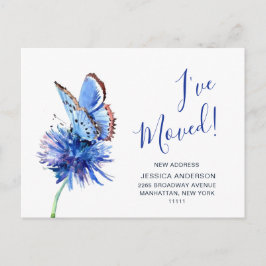Meddelande om Flytta av Cute Blue Butterfly Flower Vykort