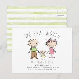 Meddelande om Flytta av Cute Stick figur-familjen Vykort