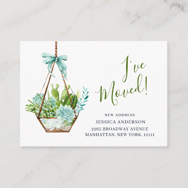 Meddelande om Flytta av Cute Watercolor Cactus (Framsida)