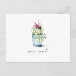 Meddelande om Flytta av Cute Watercolor Cactus Vykort