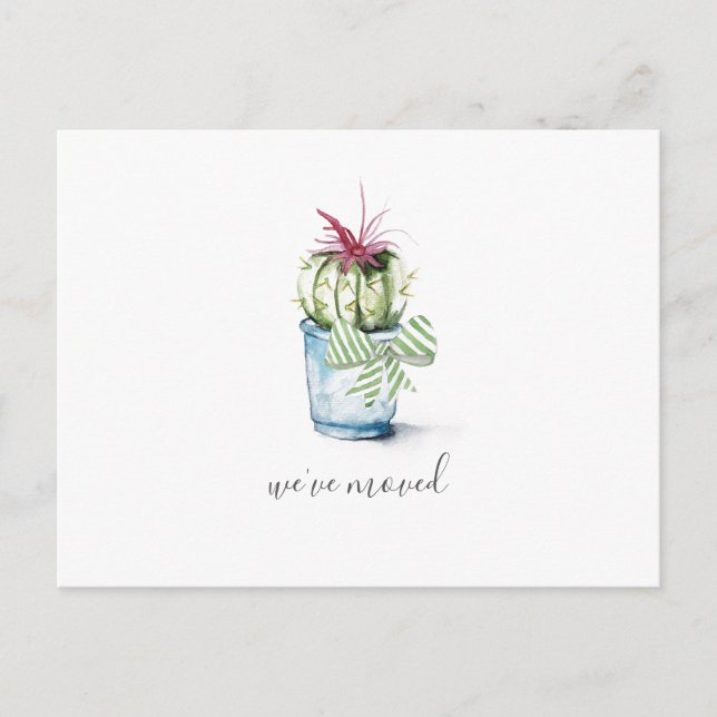 Meddelande om Flytta av Cute Watercolor Cactus Vykort (Framsida)