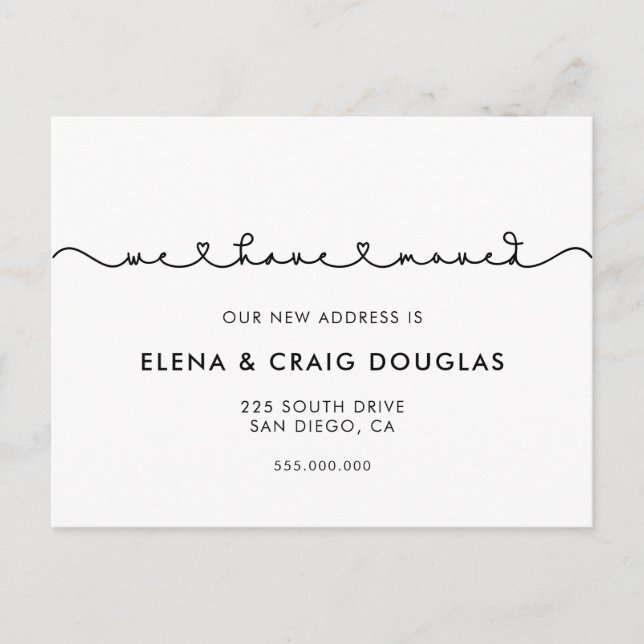 Meddelande om flytta av hjärtteckensnitt vykort (Framsida)