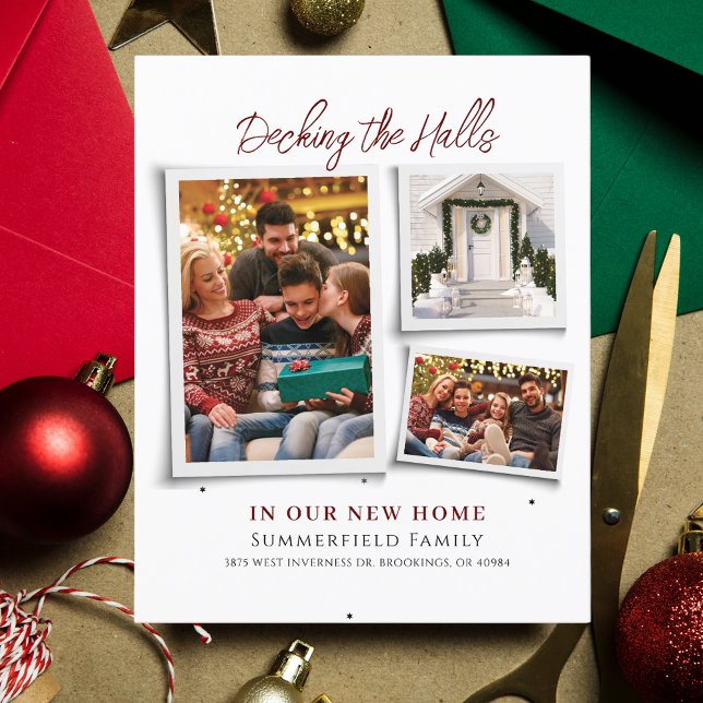 Meddelande om Flytta av julens Helgdag Vi har flyt (Decking New Halls Christmas Family Photo Collage Moving Announcement)