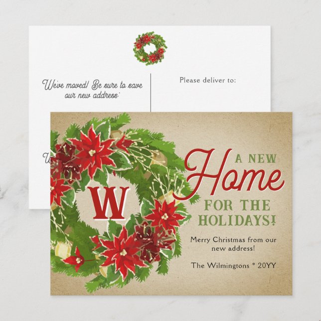 Meddelande om Flytta av julkrans i Monogram Vykort (Fram/baksida)