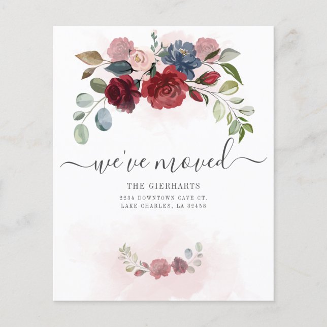 Meddelande om Flytta av Vi har flyttat av budgetBl Flygblad (Framsidan)