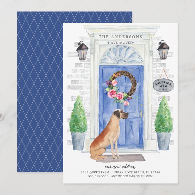 Meddelande om Flytta av ytterdörrar i Great dane Inbjudningar (Fram/baksida)