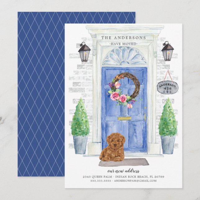 Meddelande om Flytta av ytterdörrar i Pudel Inbjudningar (Fram/baksida)