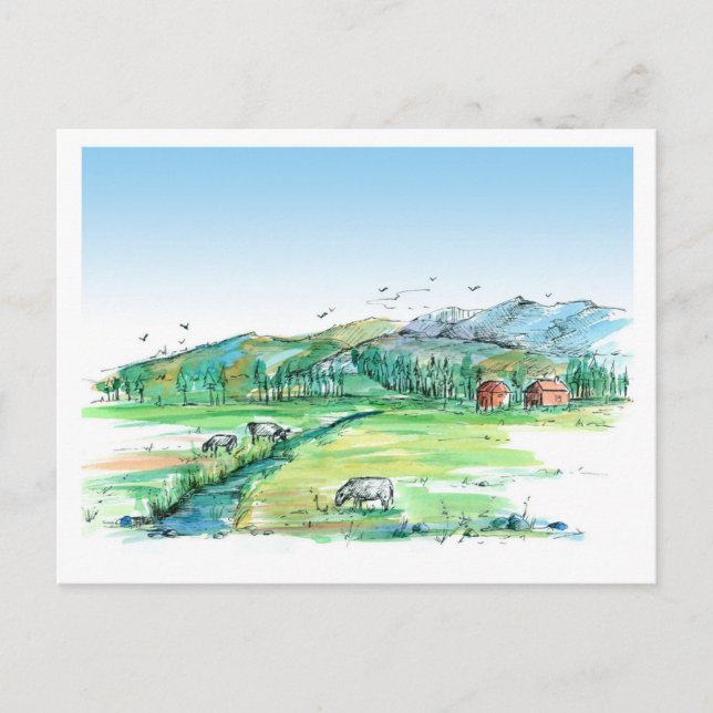 Meddelande om Flytta hos Cows Farm Animal Red Barn Vykort (Framsida)