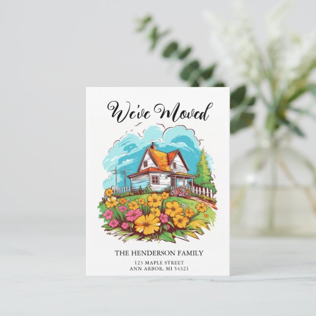Meddelande om Flytta i Cute Farmhouse Vykort (Stående Fram)