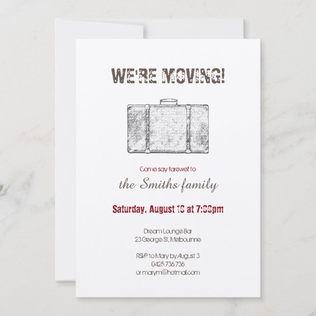 Meddelande om Flytta/inbjudan till Farwell-part Inbjudningar (Framsida)