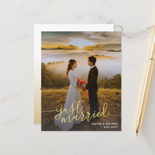 Meddelande om fotot Bröllop i Guld av ny gifta (Fram/Back In Situ)