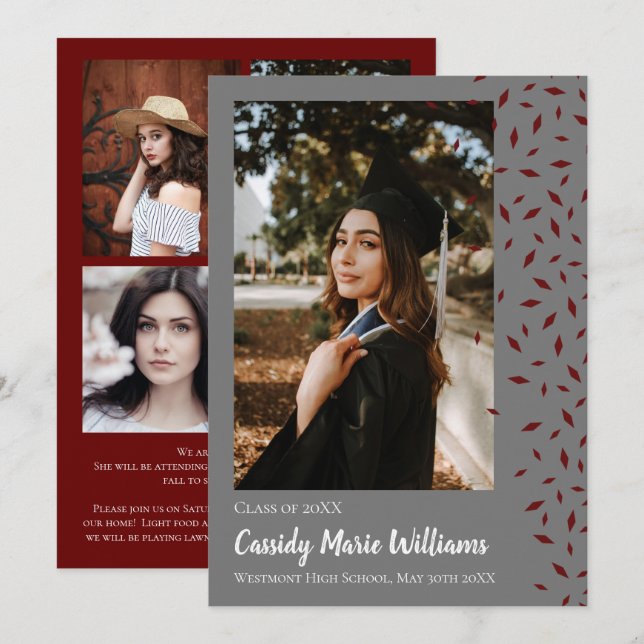 Meddelande om Grått-konfetti Studenten Inbjudningar (Fram/baksida)