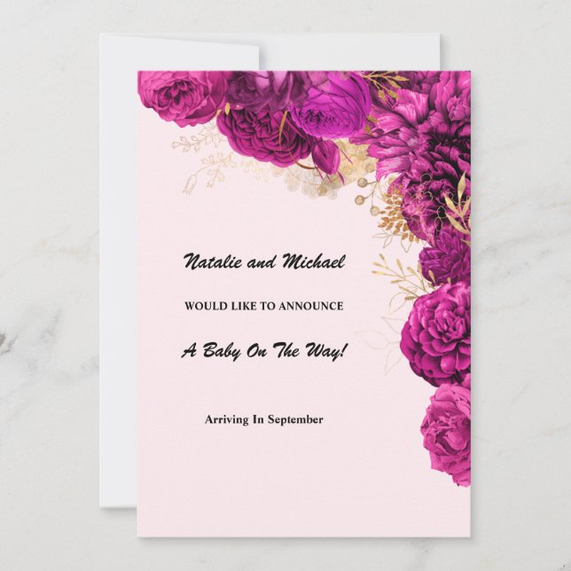 Meddelande om Gravid av rosa och Guld Blommigt (Framsida)