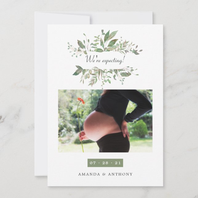 Meddelande om Gravid av vattenfärgen Greenery Phot (Framsida)