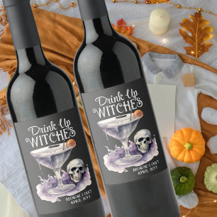 Meddelande om Gravid för Drink Up Witches Hallowee Vinflaska Etikett