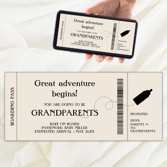 Meddelande om Gravid för ombordstigning för föräld (pregnancy announcement to parents boarding pass, promoted from parents to grandparents)