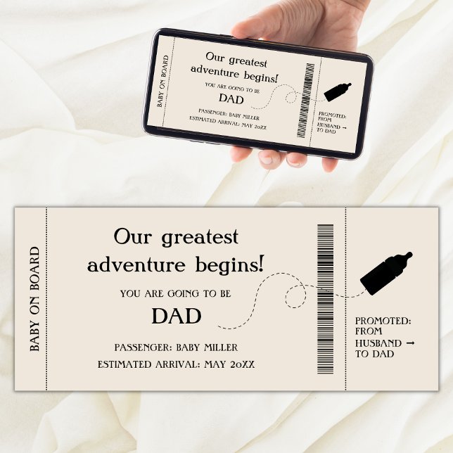 Meddelande om Gravid för ombordstigning för Make (pregnancy announcement for husband boarding pass, promoted from husband to dad, adventure begins)