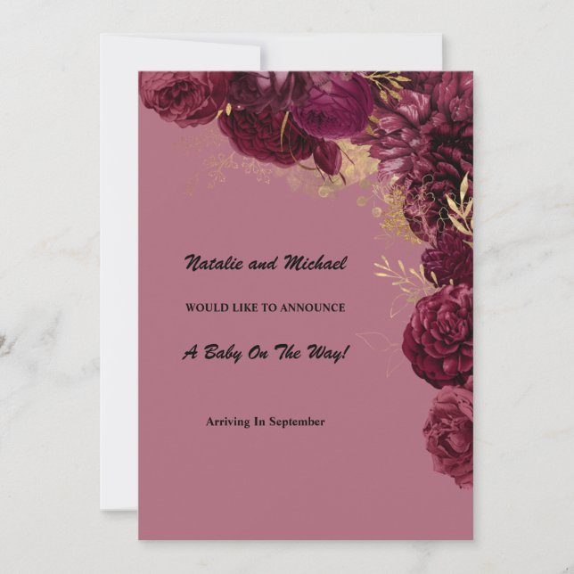 Meddelande om Graviden för Burgundy och Guld Blomm (Framsida)