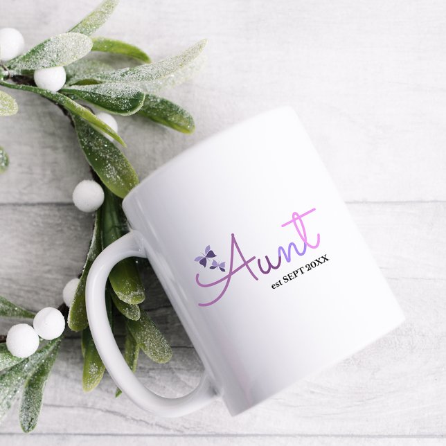 Meddelande om Graviden i moster (Lila Butterflies) Kaffemugg (Skapare uppladdad)