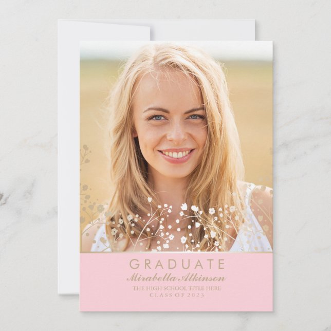 Meddelande om Guld och Rosa foto-Studentfest Inbjudningar (Framsida)